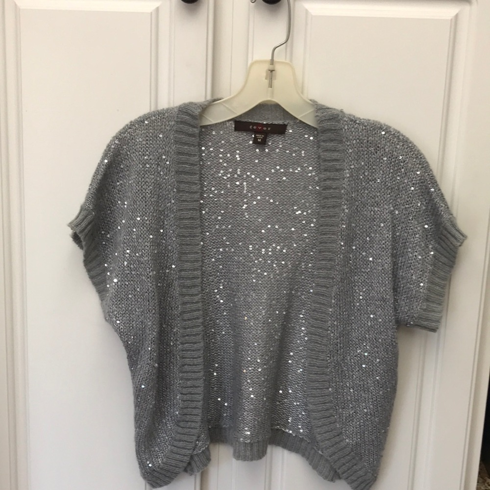 Grey short sleeve sparkly shrug. Fever brand.  Size Medium. Excellent condition.